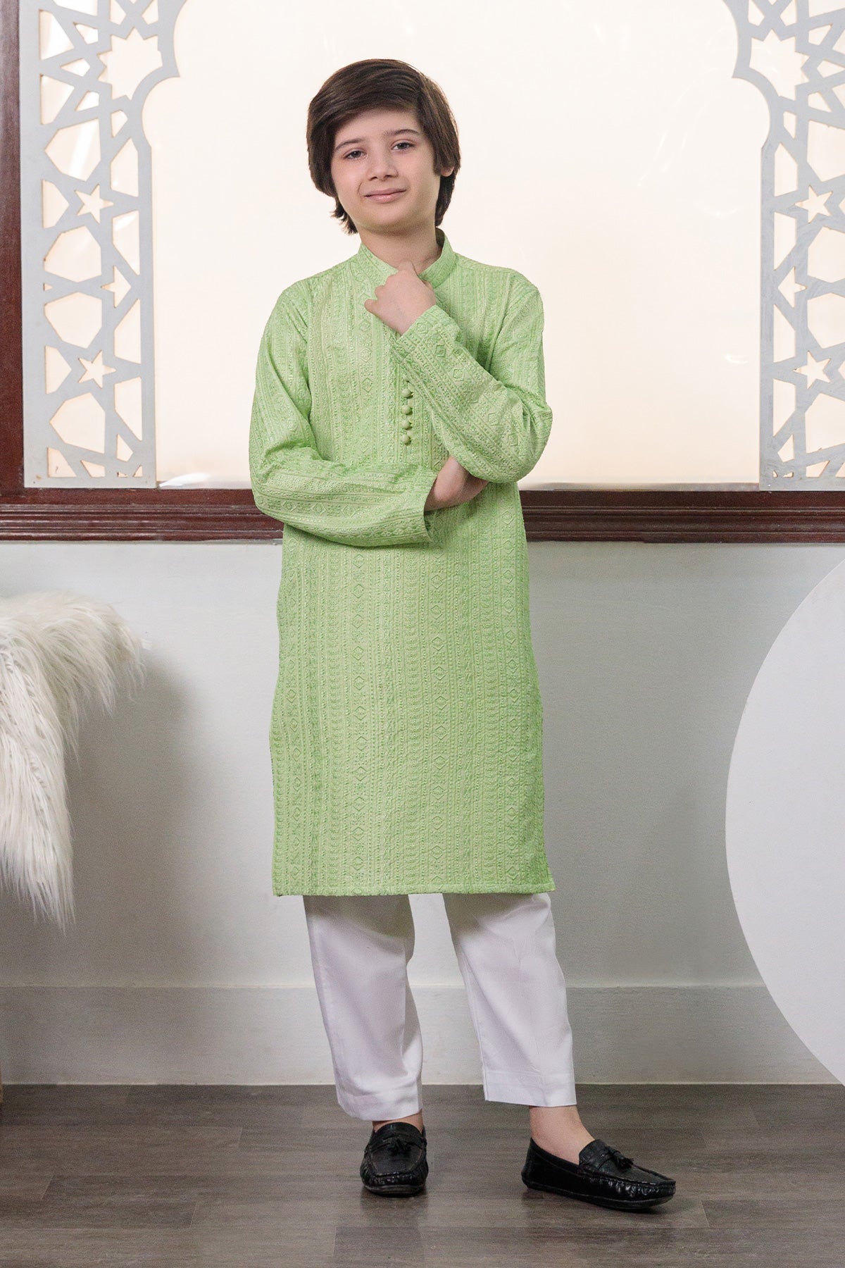 Kids Pistachio Designer Kurta Pajama