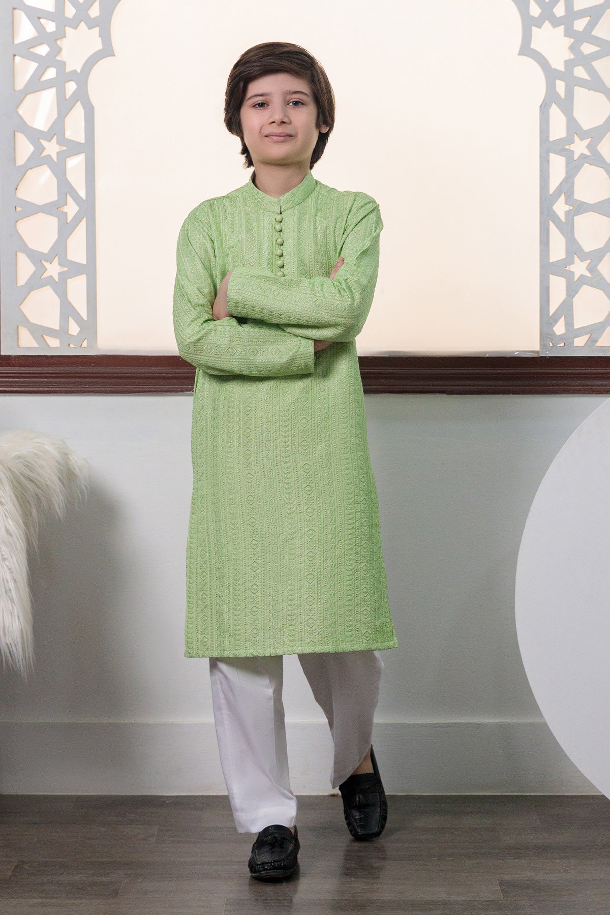 Kids Pistachio Designer Kurta Pajama