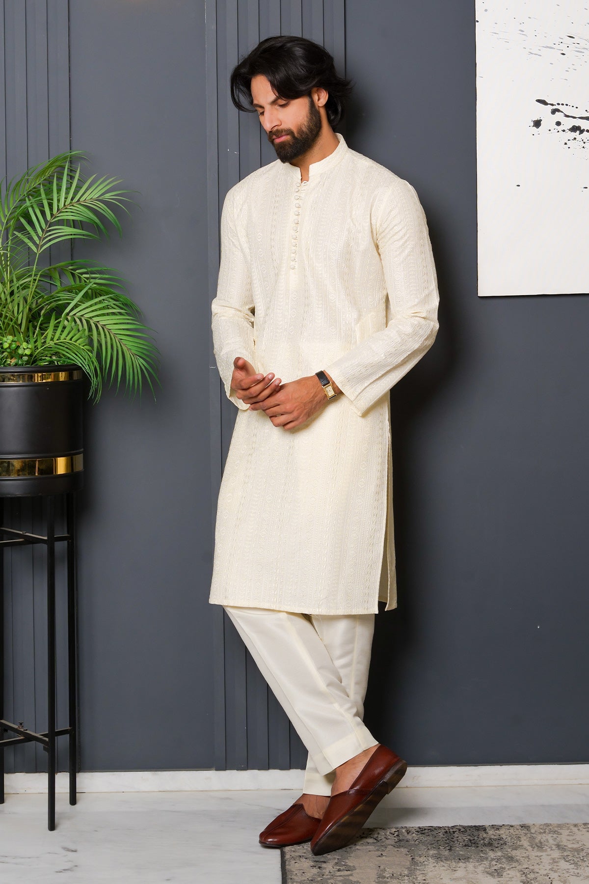 Off White Designer Kurta Pajama