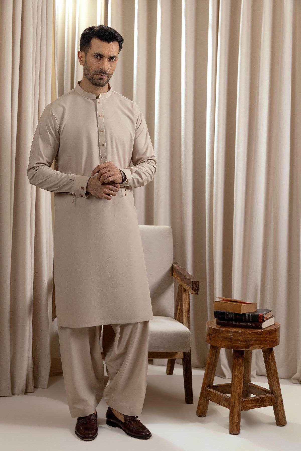 Men’s Ivory Waistcoat Set with Golden Accents