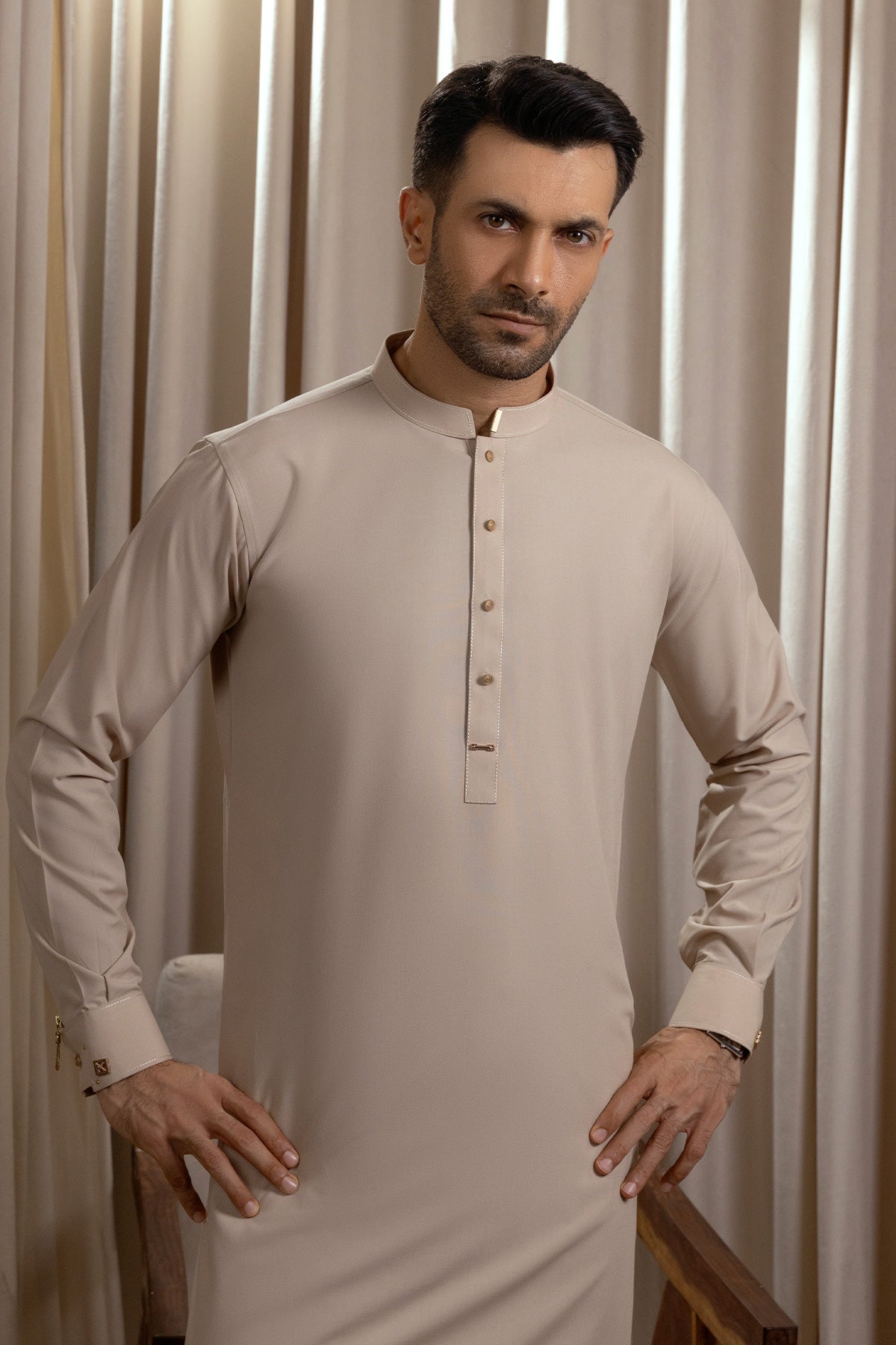 Men’s Ivory Waistcoat Set with Golden Accents