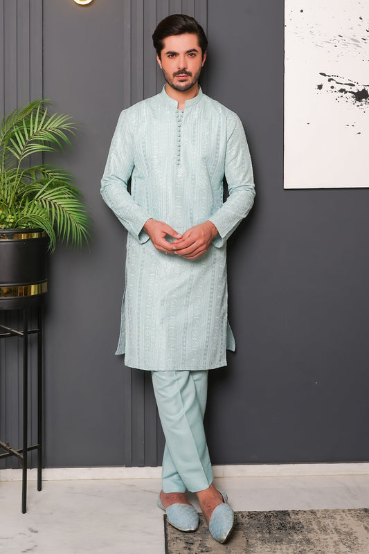 Ice-Blue Designer Kurta Pajama