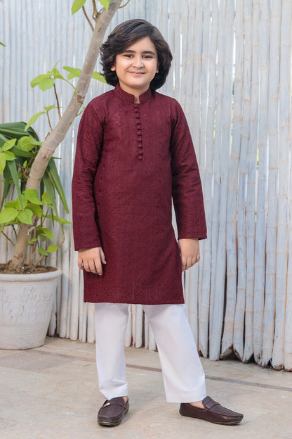 Kids Maroon Designer Kurta Pajama