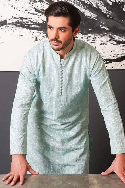 Ice-Blue Designer Kurta Pajama