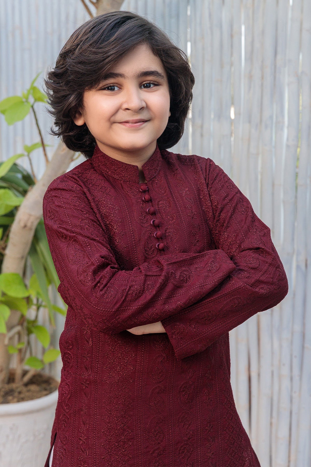 Kids Maroon Designer Kurta Pajama