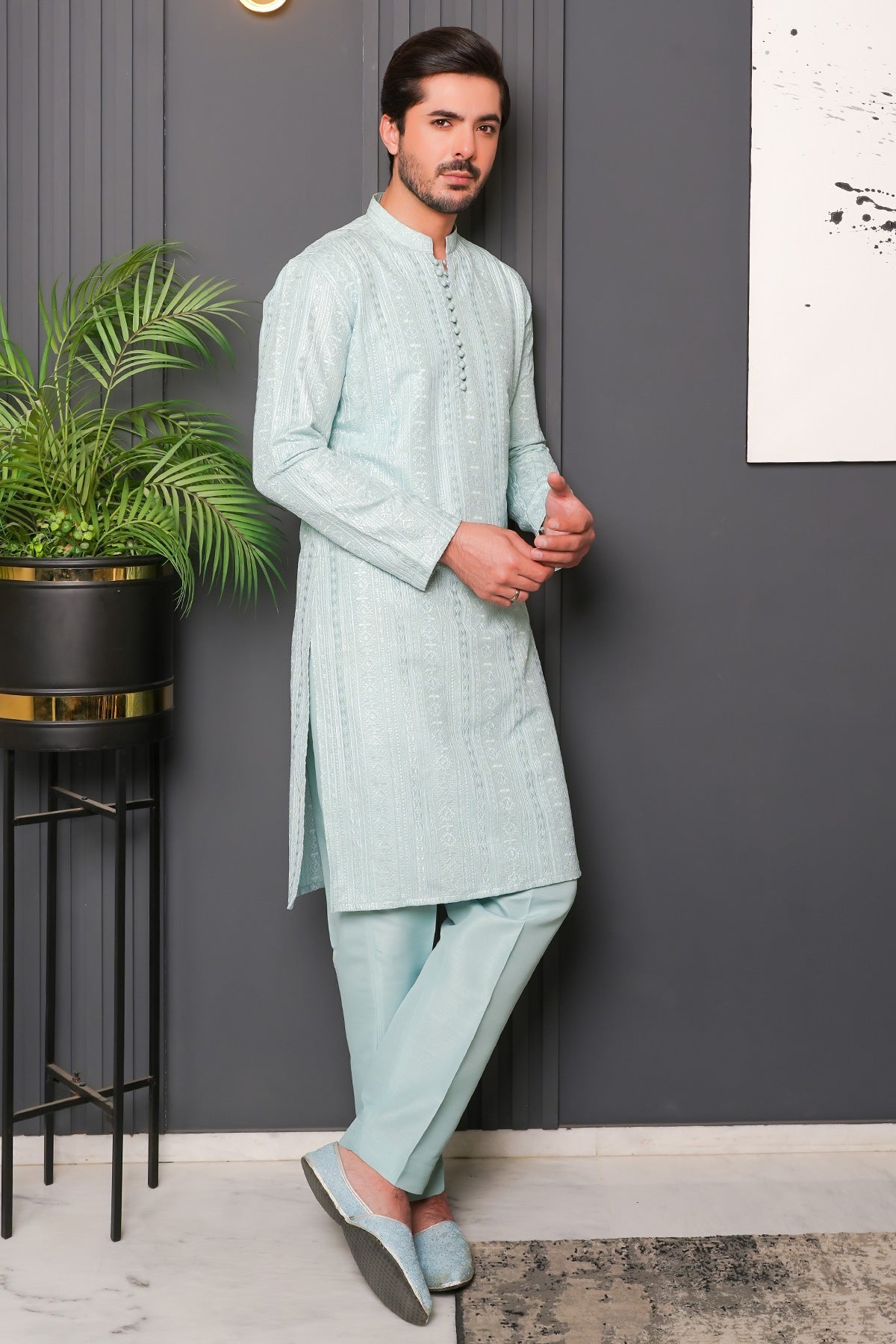 Ice-Blue Designer Kurta Pajama