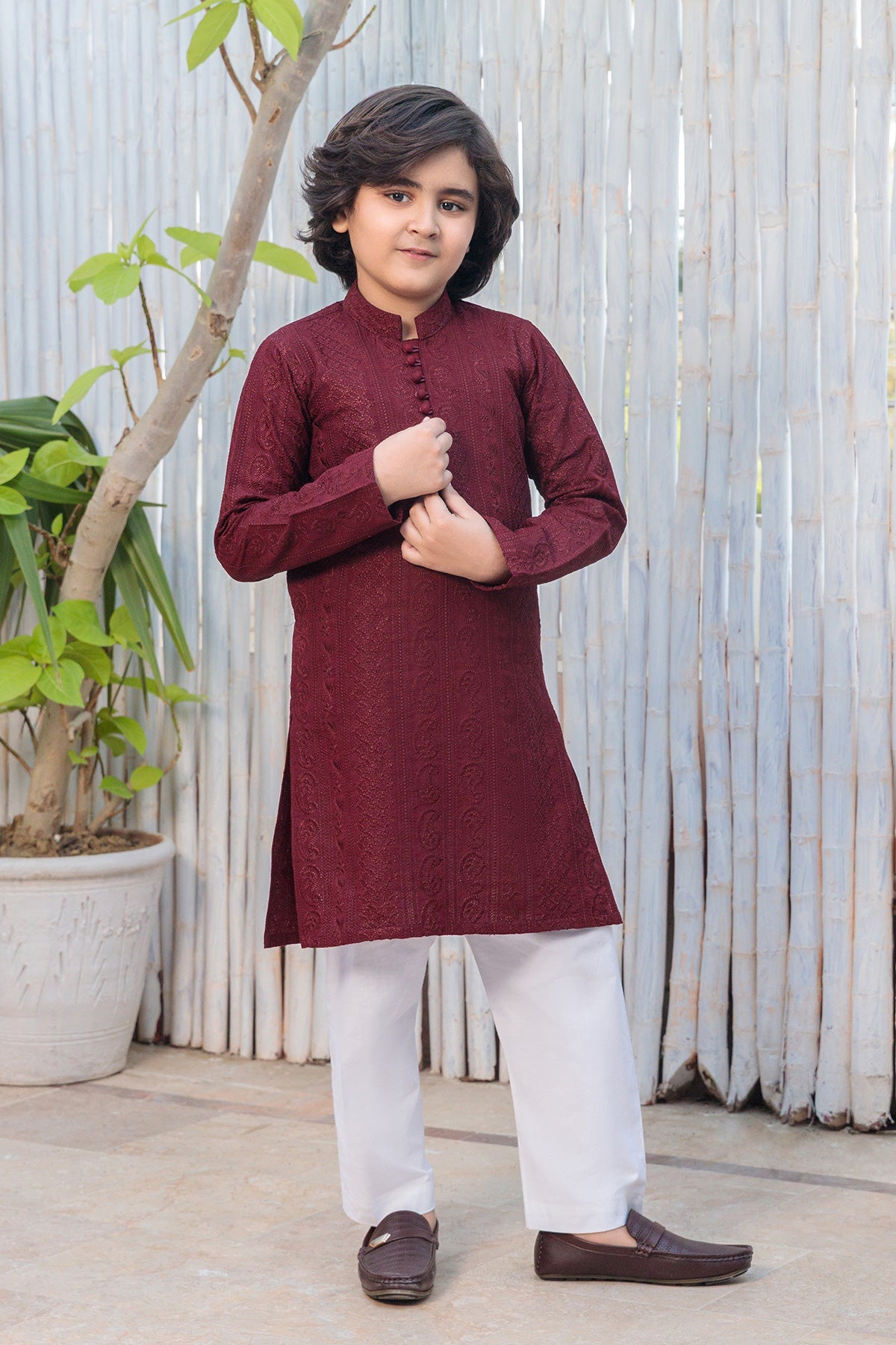 Kids Maroon Designer Kurta Pajama