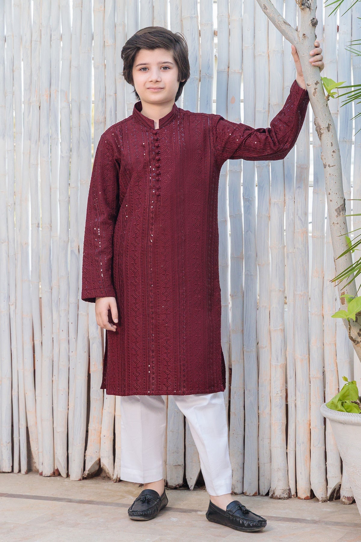 Kids Maroon Designer Kurta Pajama
