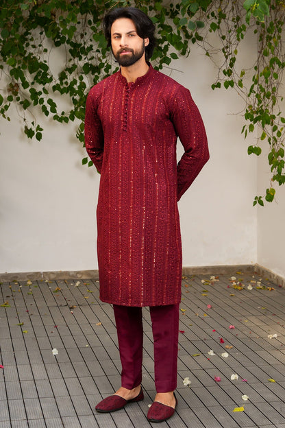 Maroon Designer Kurta Pajama