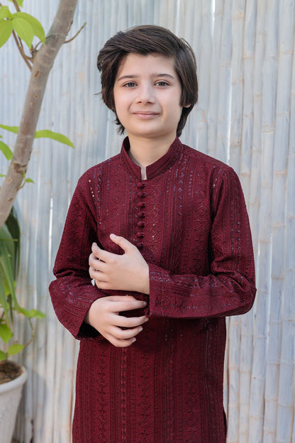 Kids Maroon Designer Kurta Pajama