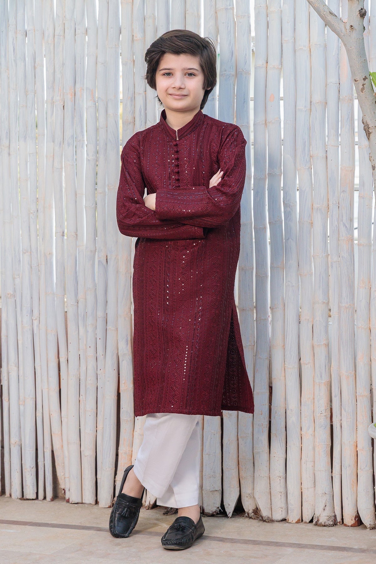 Kids Maroon Designer Kurta Pajama