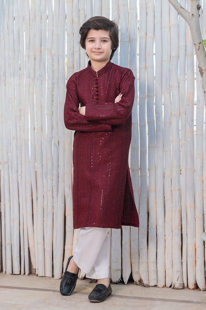 Kids Maroon Designer Kurta Pajama