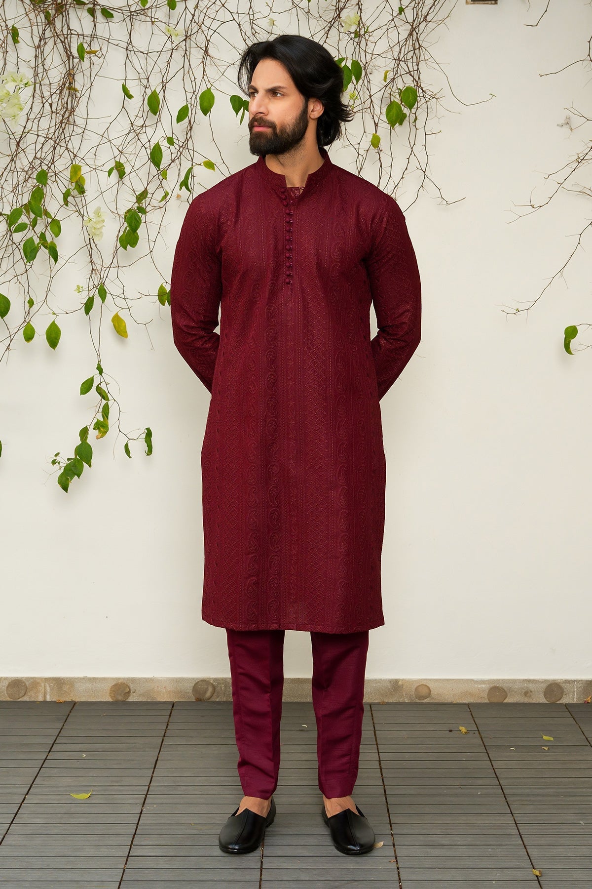 Maroon Designer Kurta Pajama