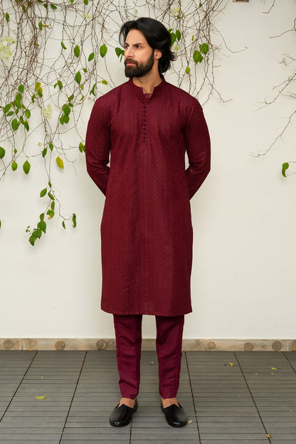 Maroon Designer Kurta Pajama