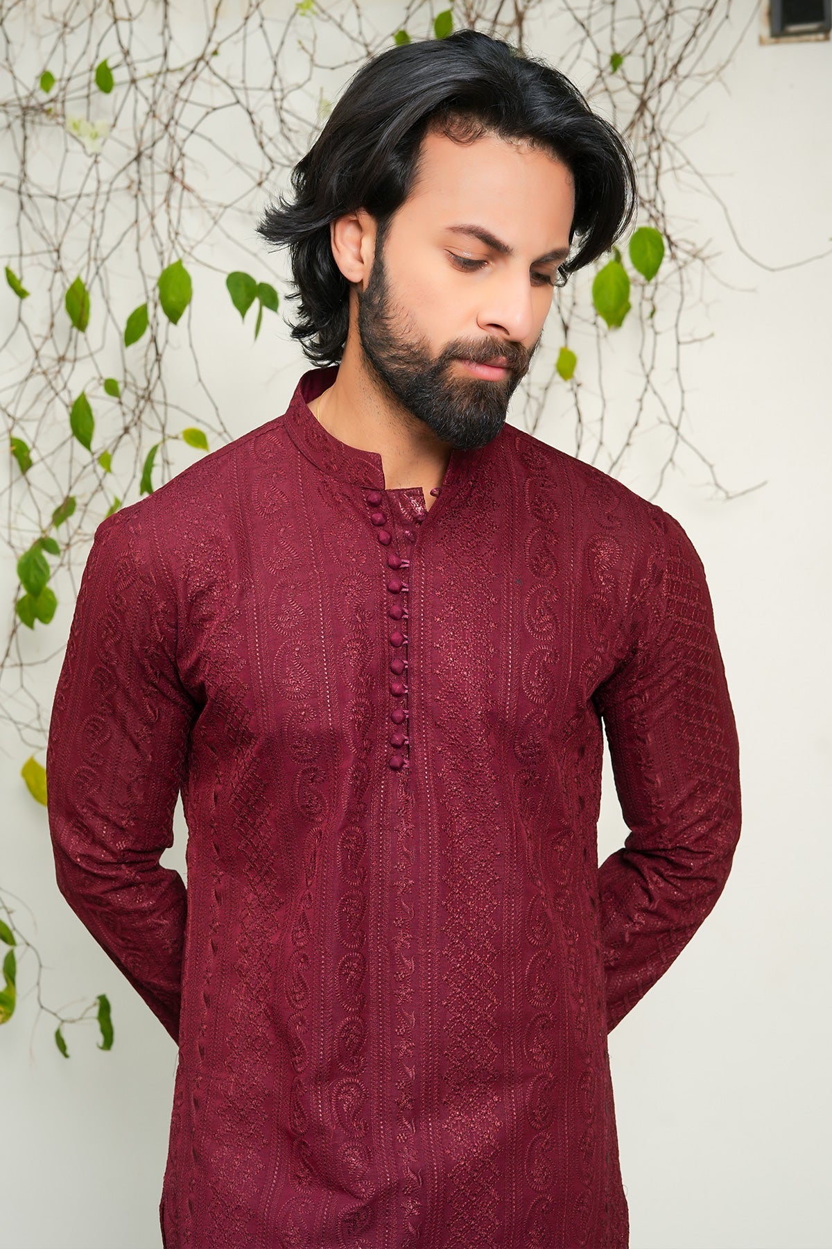 Maroon Designer Kurta Pajama