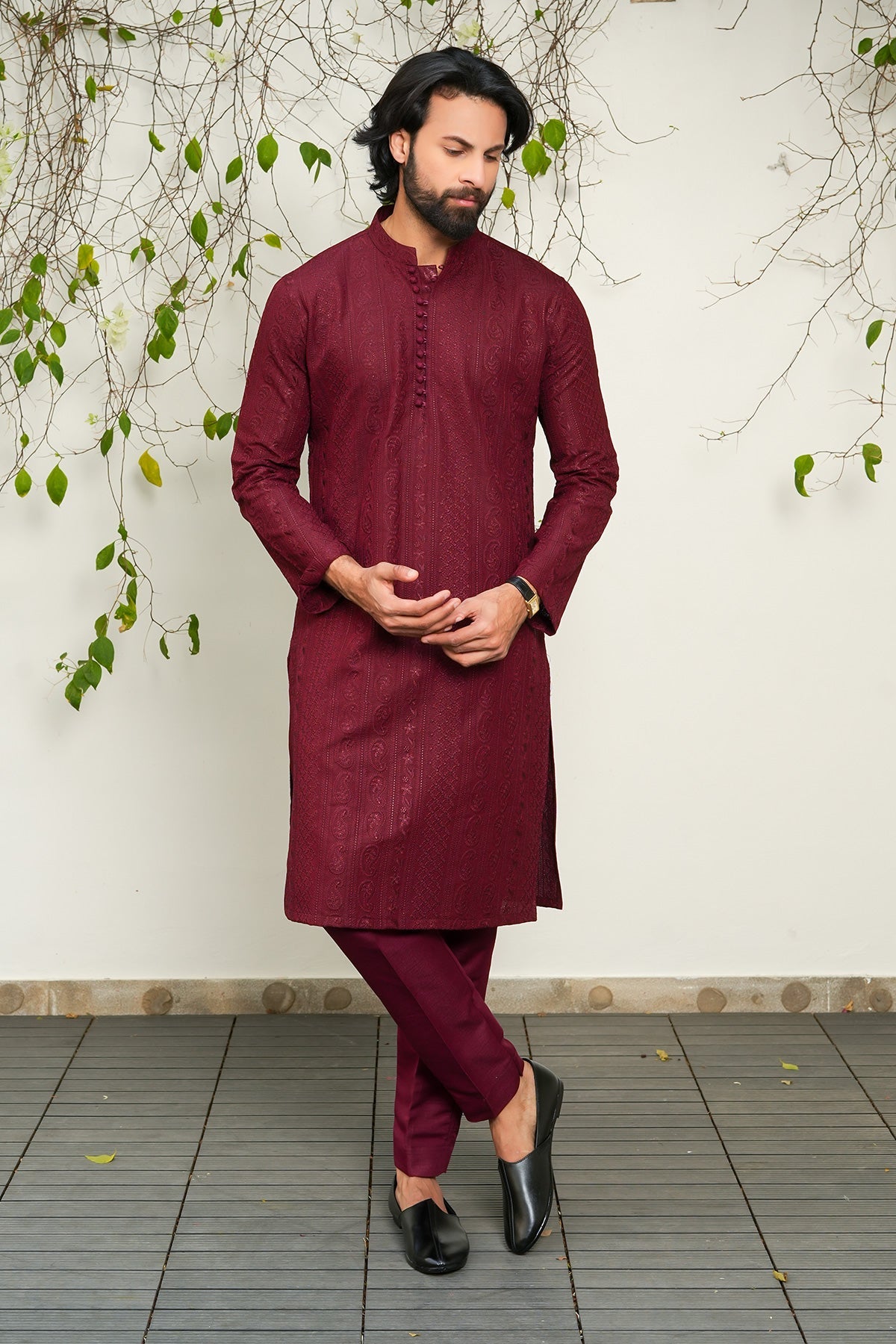 Maroon Designer Kurta Pajama