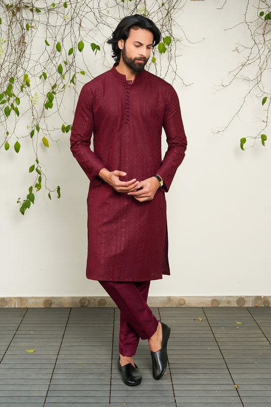 Maroon Designer Kurta Pajama
