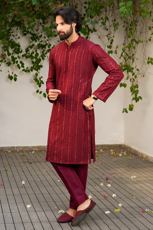Maroon Designer Kurta Pajama