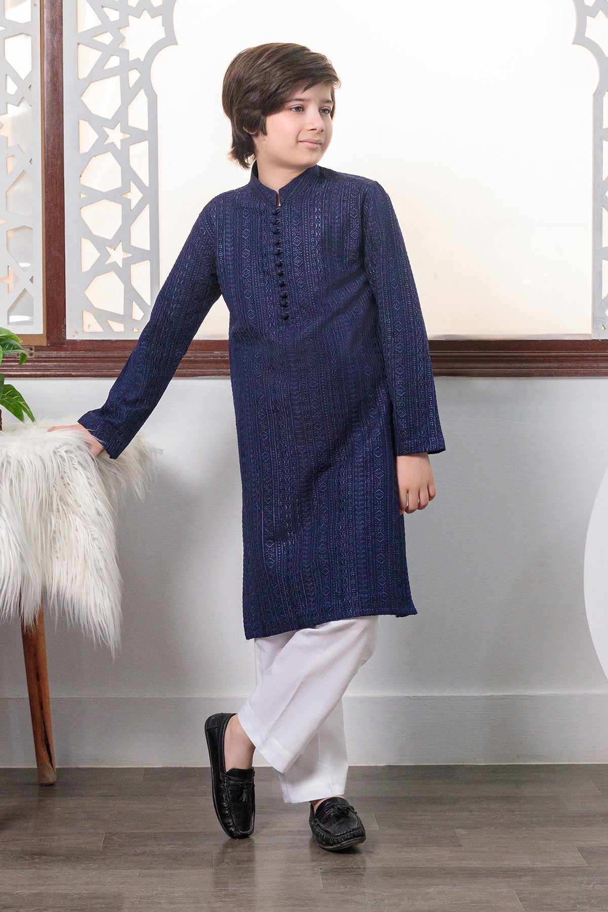 Kids Navy Blue Designer Kurta Pajama