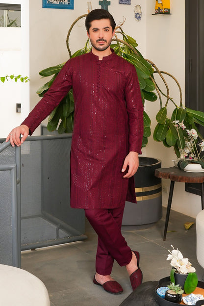 Dark Maroon Designer Kurta Pajama