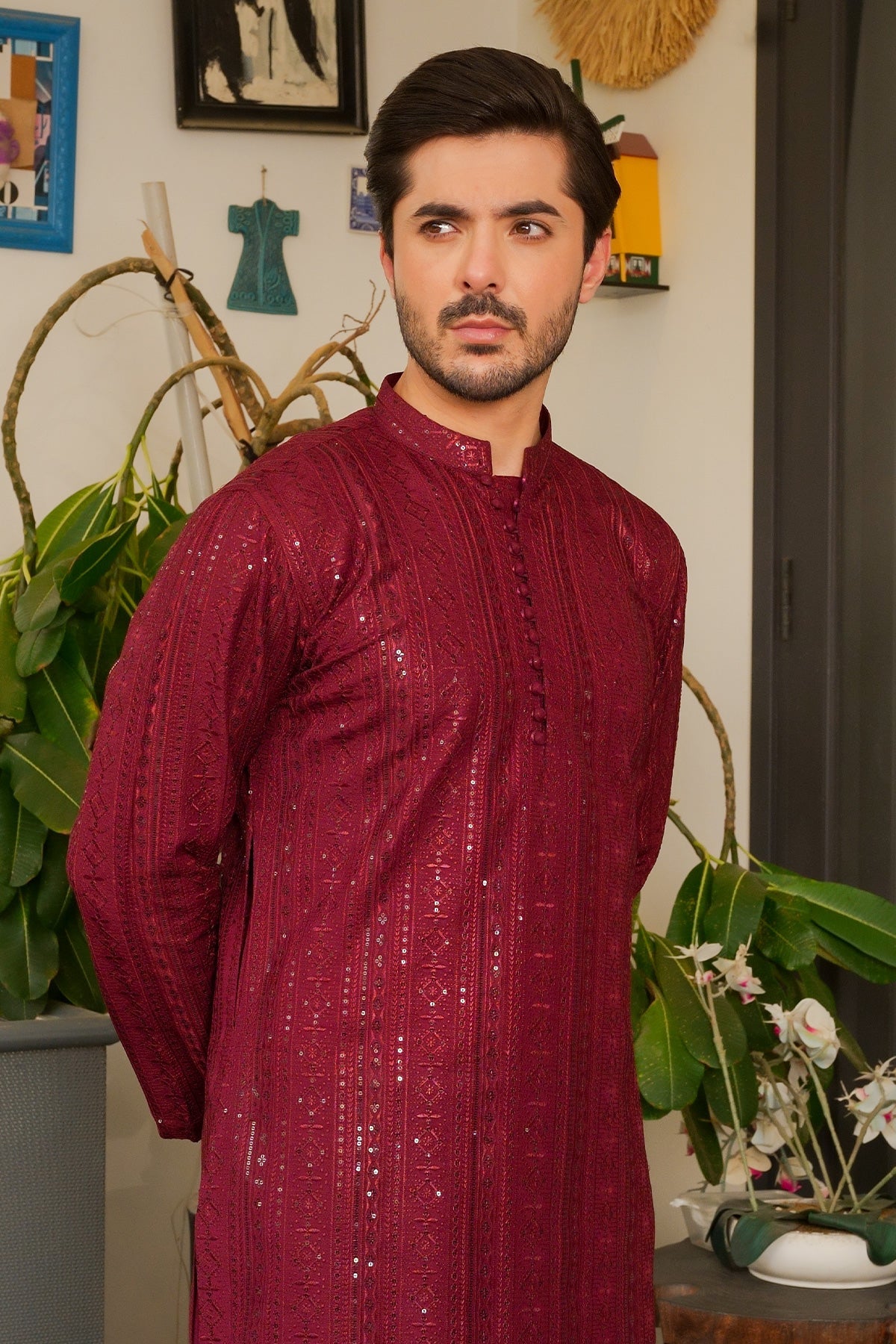 Dark Maroon Designer Kurta Pajama