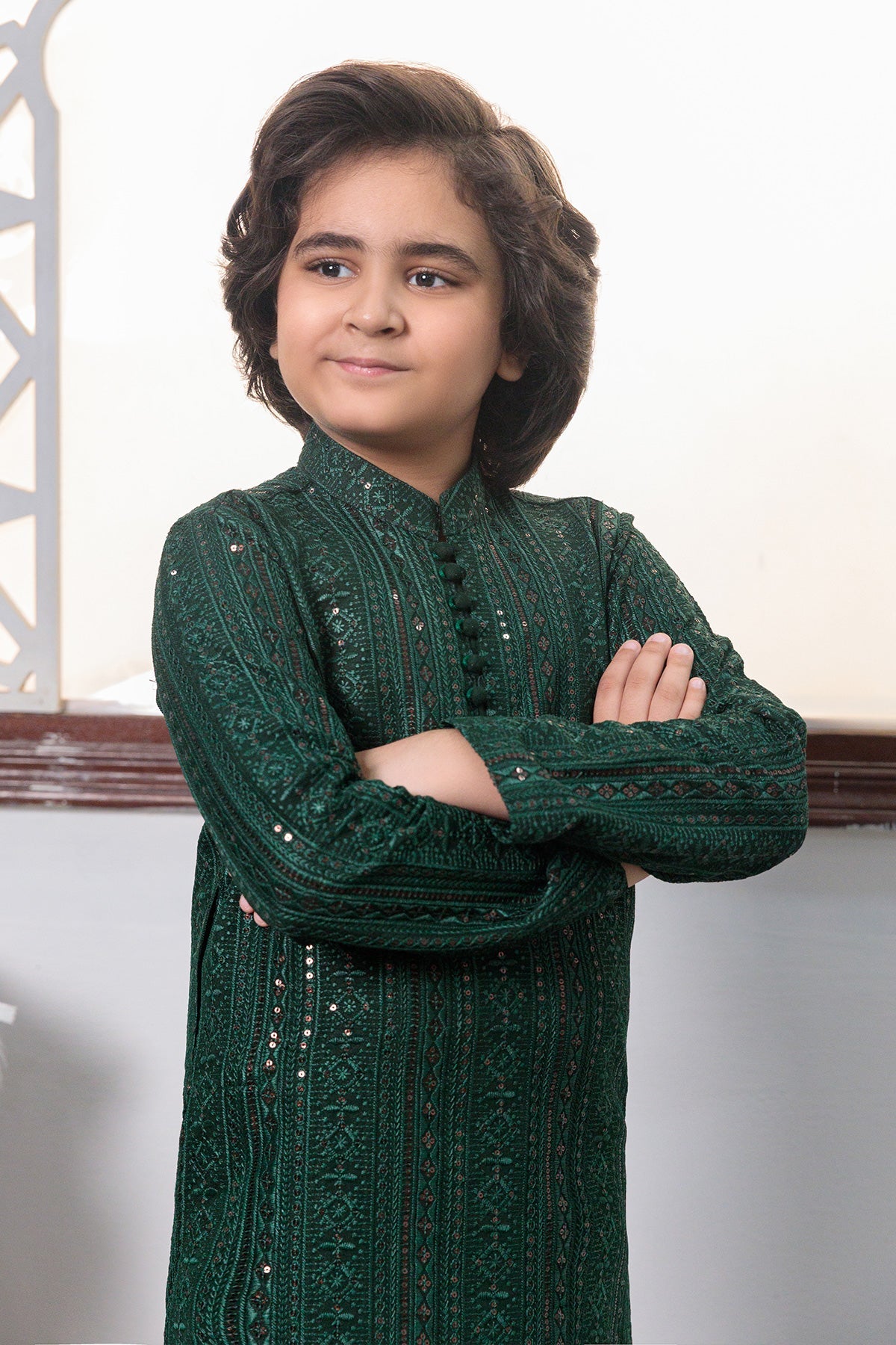Kids Green Designer Kurta Pajama