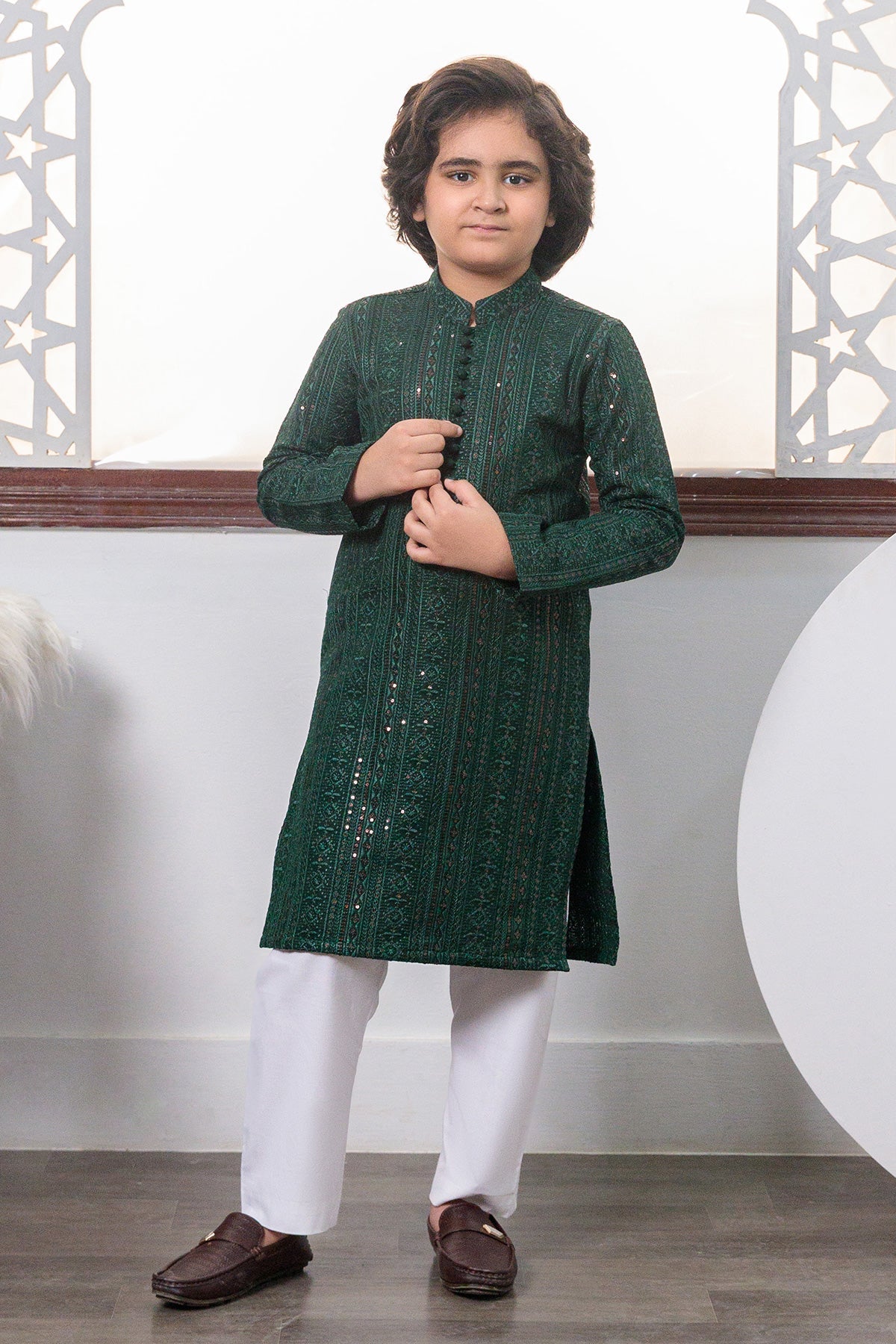 Kids Green Designer Kurta Pajama