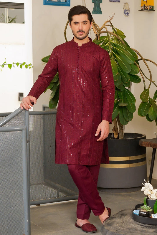 Dark Maroon Designer Kurta Pajama