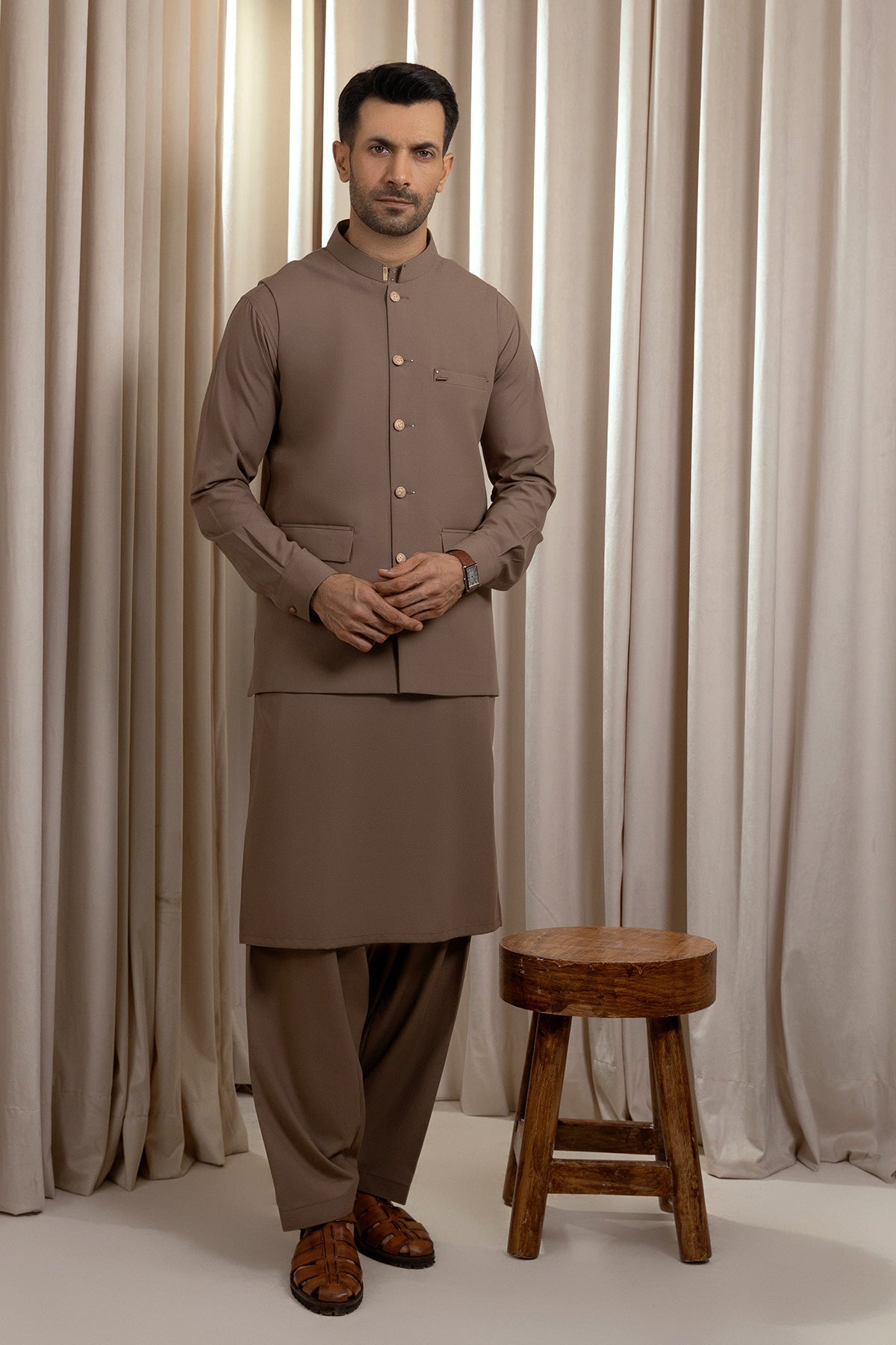 Men’s Mocha Brown Waistcoat Set – Basic & Refined