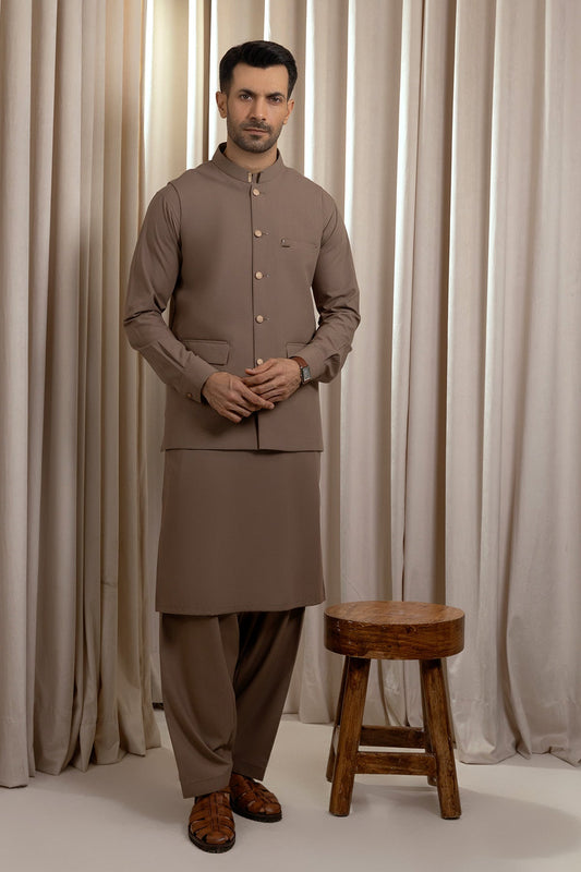 Men’s Mocha Brown Waistcoat Set – Basic & Refined