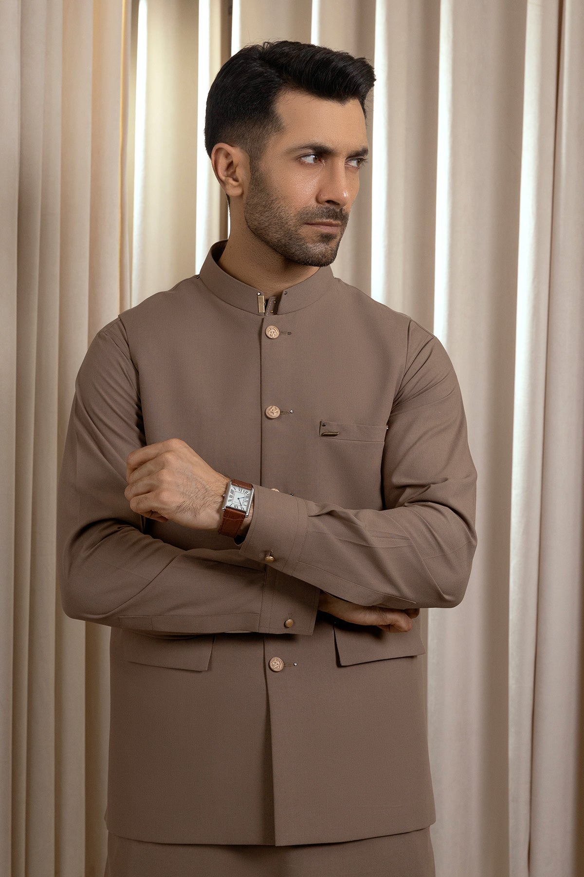 Men’s Mocha Brown Waistcoat Set – Basic & Refined