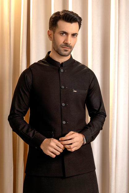Men’s Black Waistcoat Set with Red Detailing – Basic & Bold