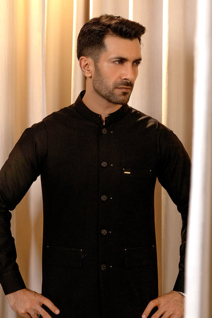 Men’s Black Waistcoat Set with Red Detailing – Basic & Bold
