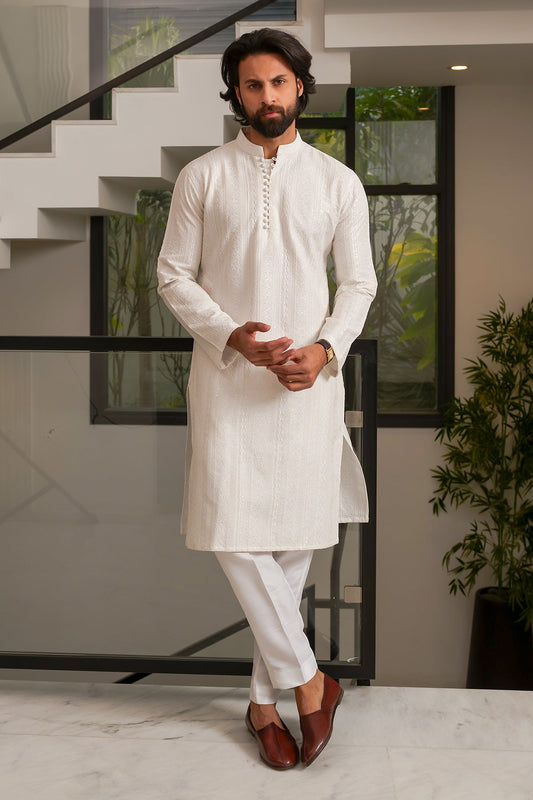 Pearl White Designer Kurta Pajama