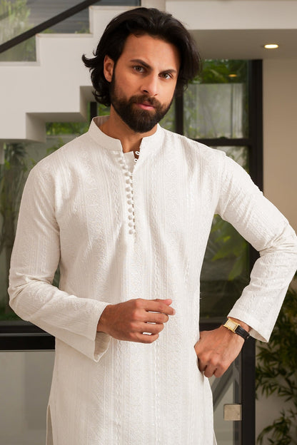 Pearl White Designer Kurta Pajama
