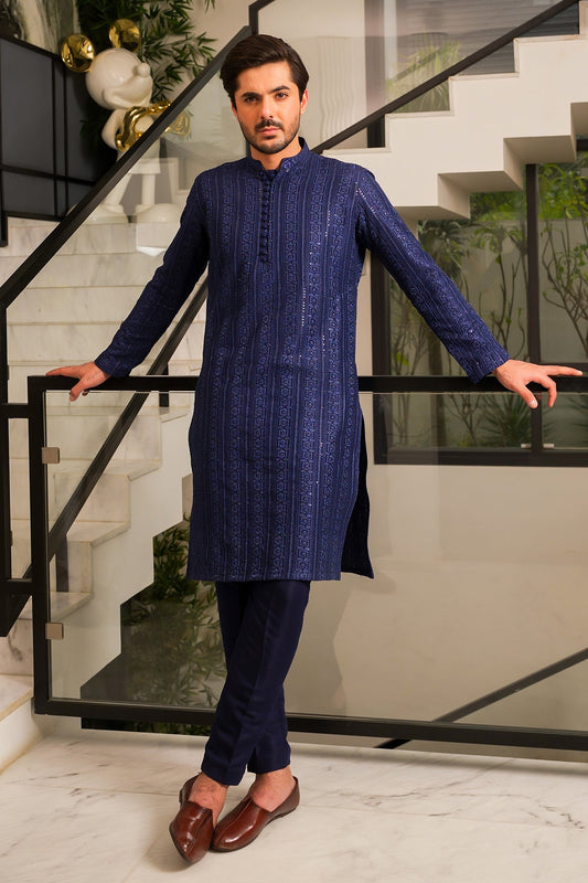 Ink Blue Designer Kurta Pajama