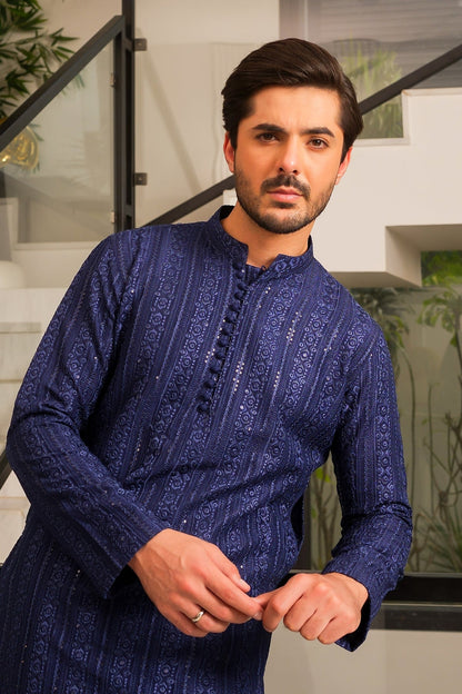 Ink Blue Designer Kurta Pajama