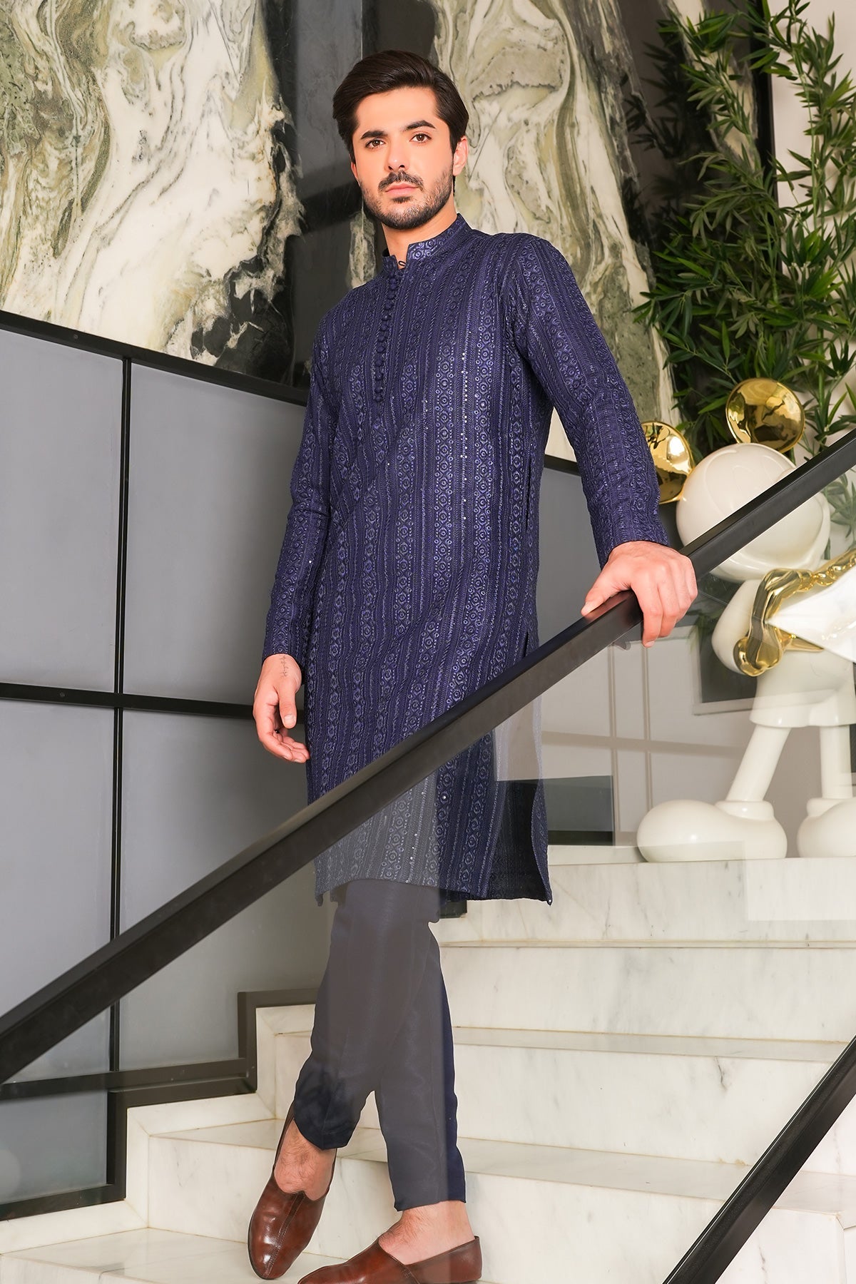 Ink Blue Designer Kurta Pajama