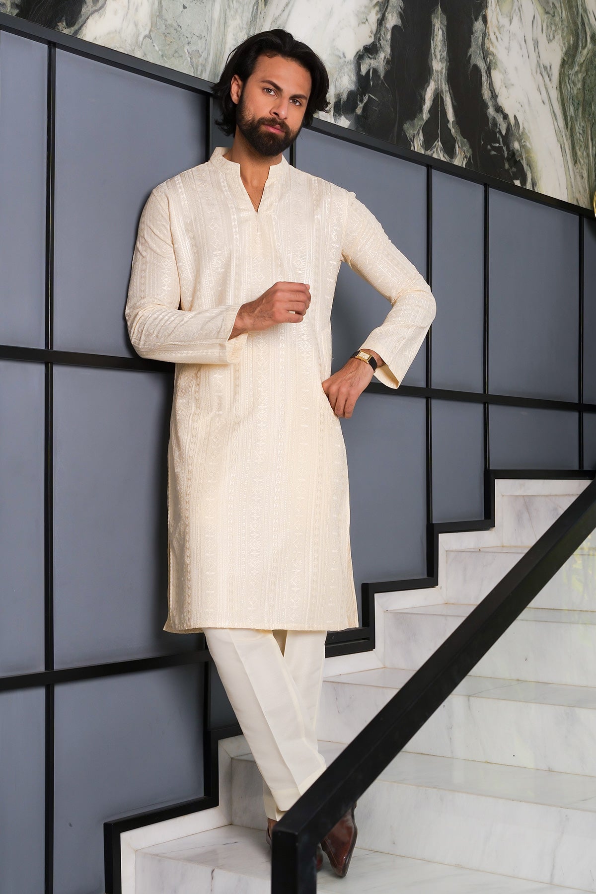 Cream Designer Kurta Pajama