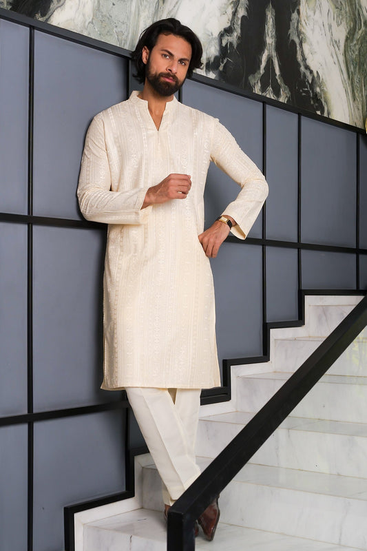 Cream Designer Kurta Pajama