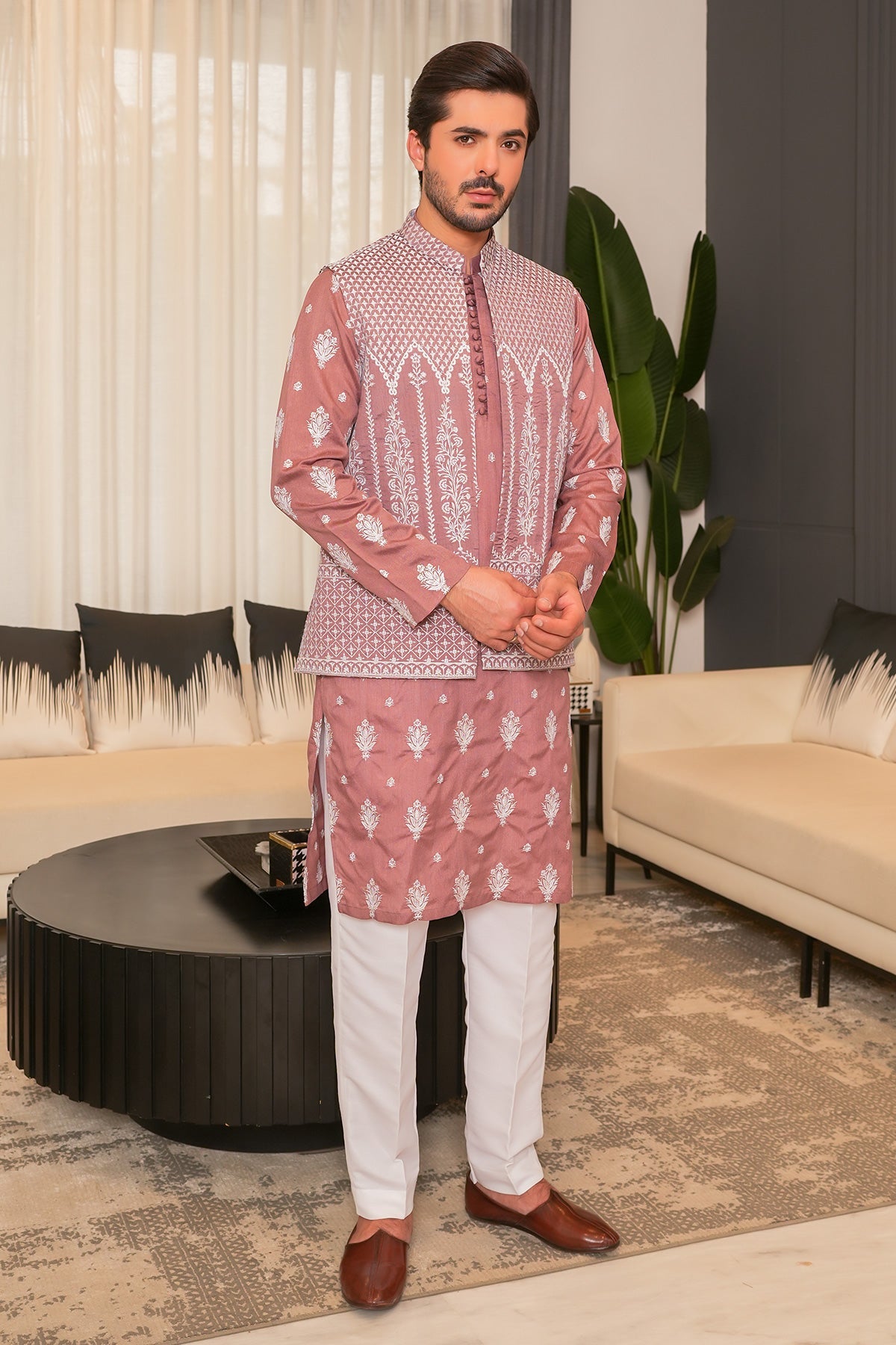 Peach Designer Kurta Pajama