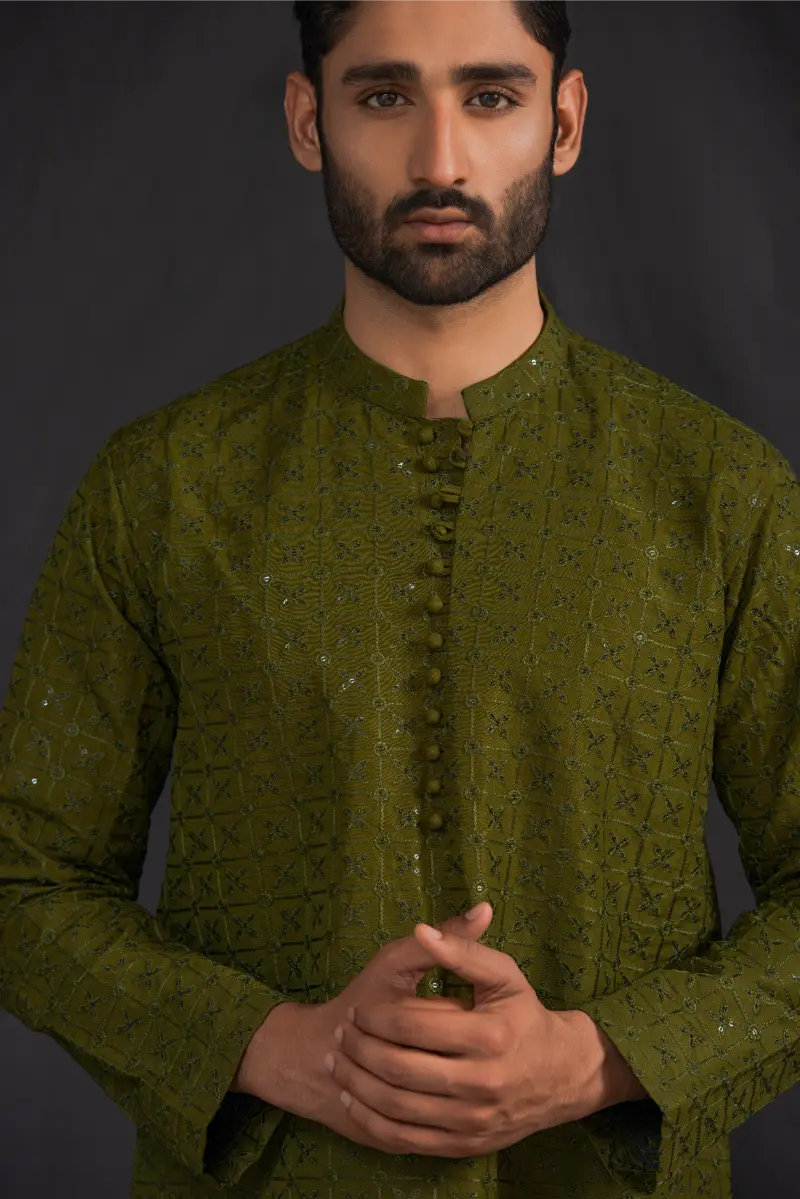 Green Sequins Kurta Pajama 2